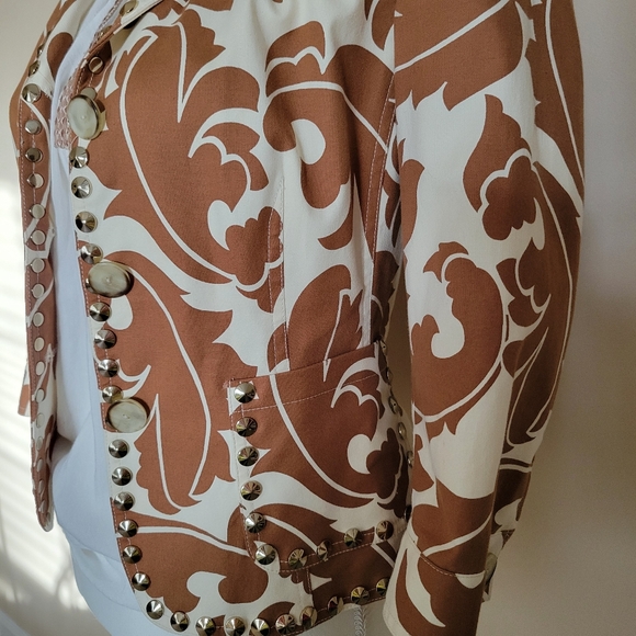 Etcetera Tan and Cream Silver studded Paisley Blazer - Picture 6 of 9